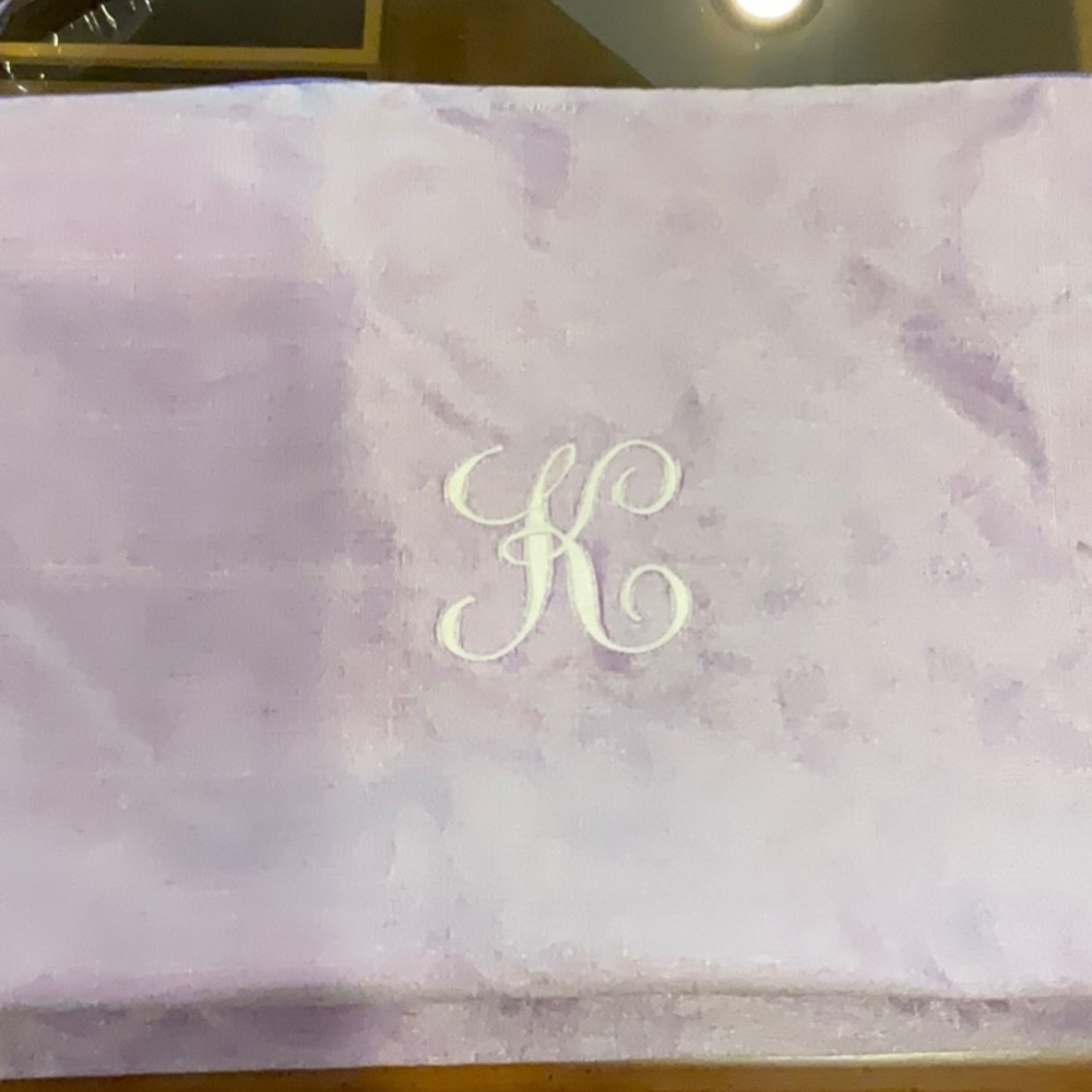 Wonderful purple silk lingerie/ hosiery bag.  Monogram “K” on front.  Like new. - Picture 2 of 7